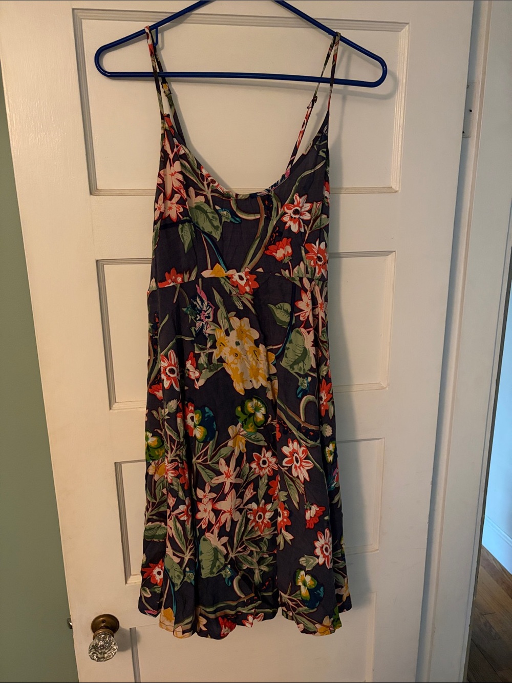 Floral Slip Dress - Blue with Multicolor Bloom